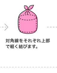 対角線をそれぞれ上部で軽く結びます。 対角線をそれぞれ上部で軽く結びます。